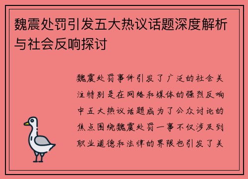 魏震处罚引发五大热议话题深度解析与社会反响探讨