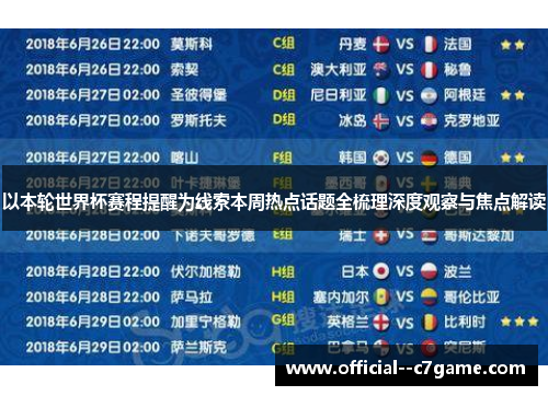 以本轮世界杯赛程提醒为线索本周热点话题全梳理深度观察与焦点解读 以本轮世界杯赛程提醒为线索本周热点话题全梳理深度观察与焦点解读