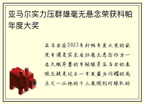亚马尔实力压群雄毫无悬念荣获科帕年度大奖 亚马尔实力压群雄毫无悬念荣获科帕年度大奖